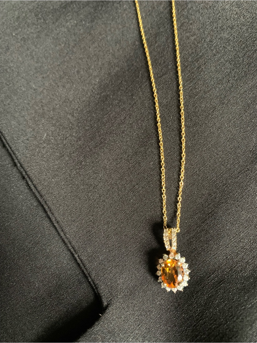 925 Gold Plated Citrine Halo Pendant Necklace with Clear Accent Stones